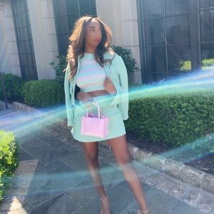 Seafoam Green Zara TEXTURED CROPPED BLAZER